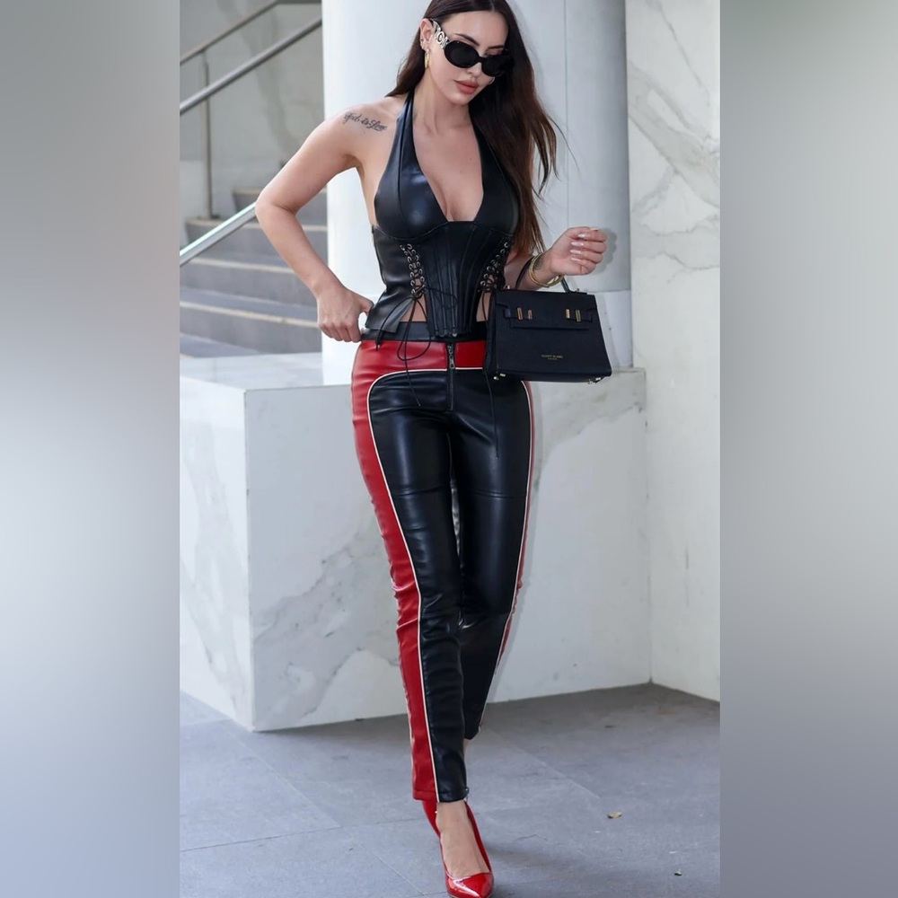 Black and Red Women's Faux Leather Pants